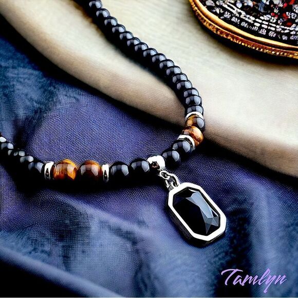 Men’s Charm Necklace l Stainless Steel l Beaded l 15” + extension l New - Picture 4 of 10